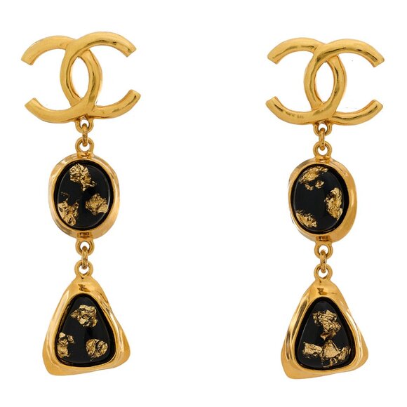 Set of Chanel gold Resin drop CC earrings RARE - Picture 1 of 5